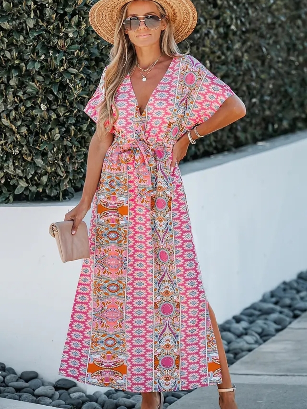 Cupshe Pink Paisley Floral Long Dress Summer Medium